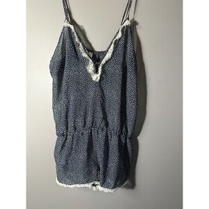 Gillian Y2K Navy Blue White Lace Frilly Romper Night Gown Size Large